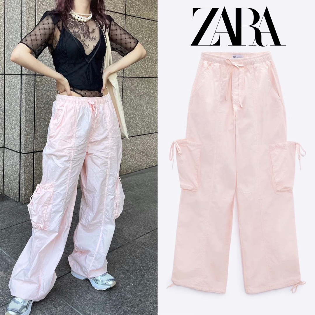 ZARA(ザラ)のZARA パラシュートパンツ ライトピンク レディースのパンツ(カジュアルパンツ)の商品写真