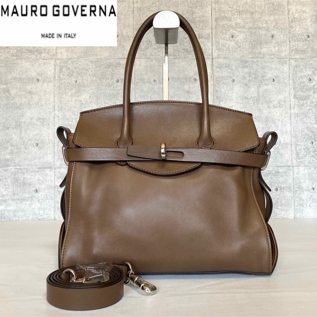 MAURO GOVERNA】トープ レザー シルバー金具 2WAYトートバッグ