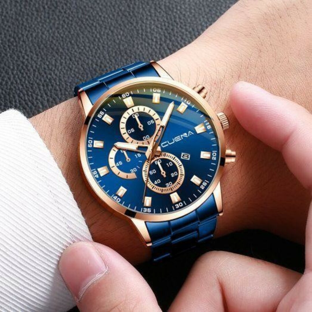 T395 新品 デュアル クロノグラフ CUENA☆腕時計メンズ ステンレス メンズの時計(腕時計(アナログ))の商品写真