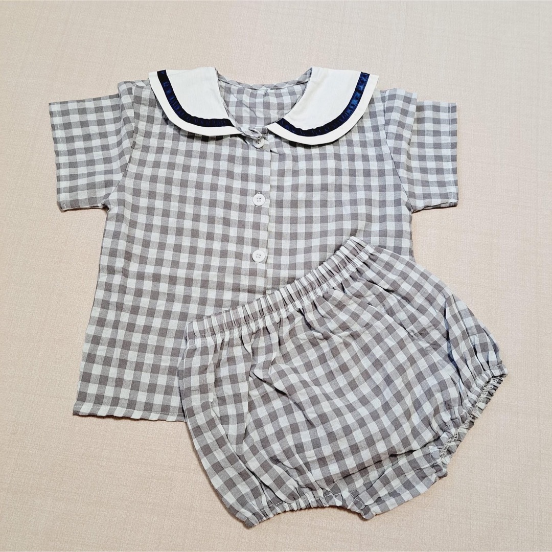 ✨セーラー カラー セットアップ グレー 73 女の子 男の子 キッズ  ベビー キッズ/ベビー/マタニティのベビー服(~85cm)(Ｔシャツ)の商品写真