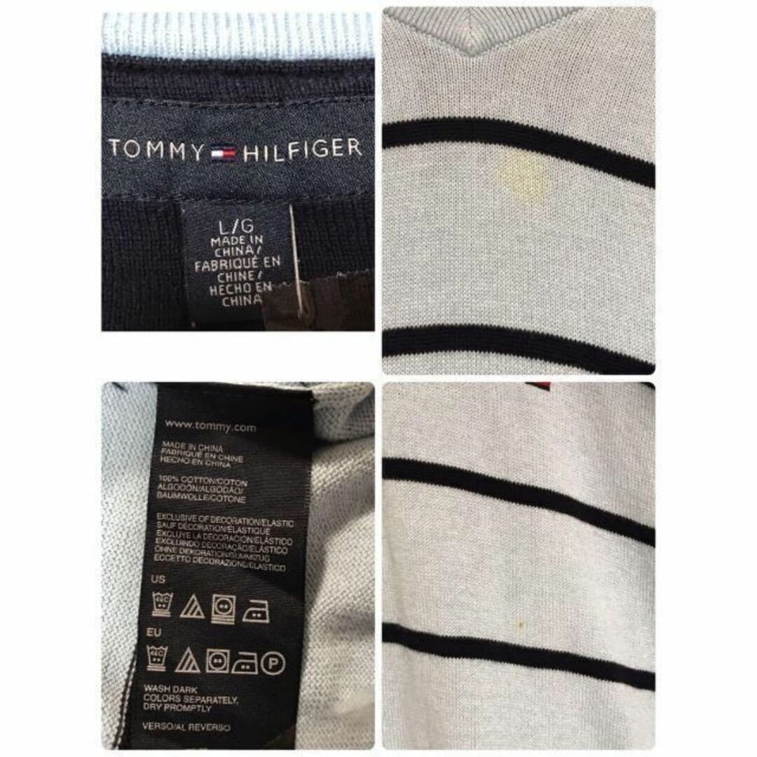 TOMMY HILFIGER(トミーヒルフィガー)の【人気デザイン】トミーヒルフィガー　長袖ボーダーニット　水色Lサイズ　A504 メンズのトップス(ニット/セーター)の商品写真