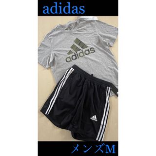 アディダス(adidas)の新品タグ付Mサイズ　adidasアディダスセットアップ（グレー×ブラック）(Tシャツ/カットソー(半袖/袖なし))