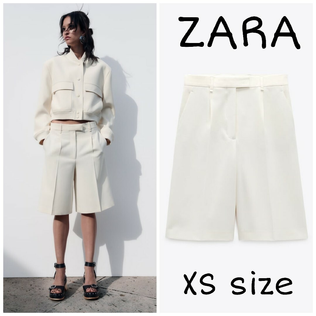 ZARA　ロング バミューダパンツ　XSサイズ　エクリュ | フリマアプリ ラクマ