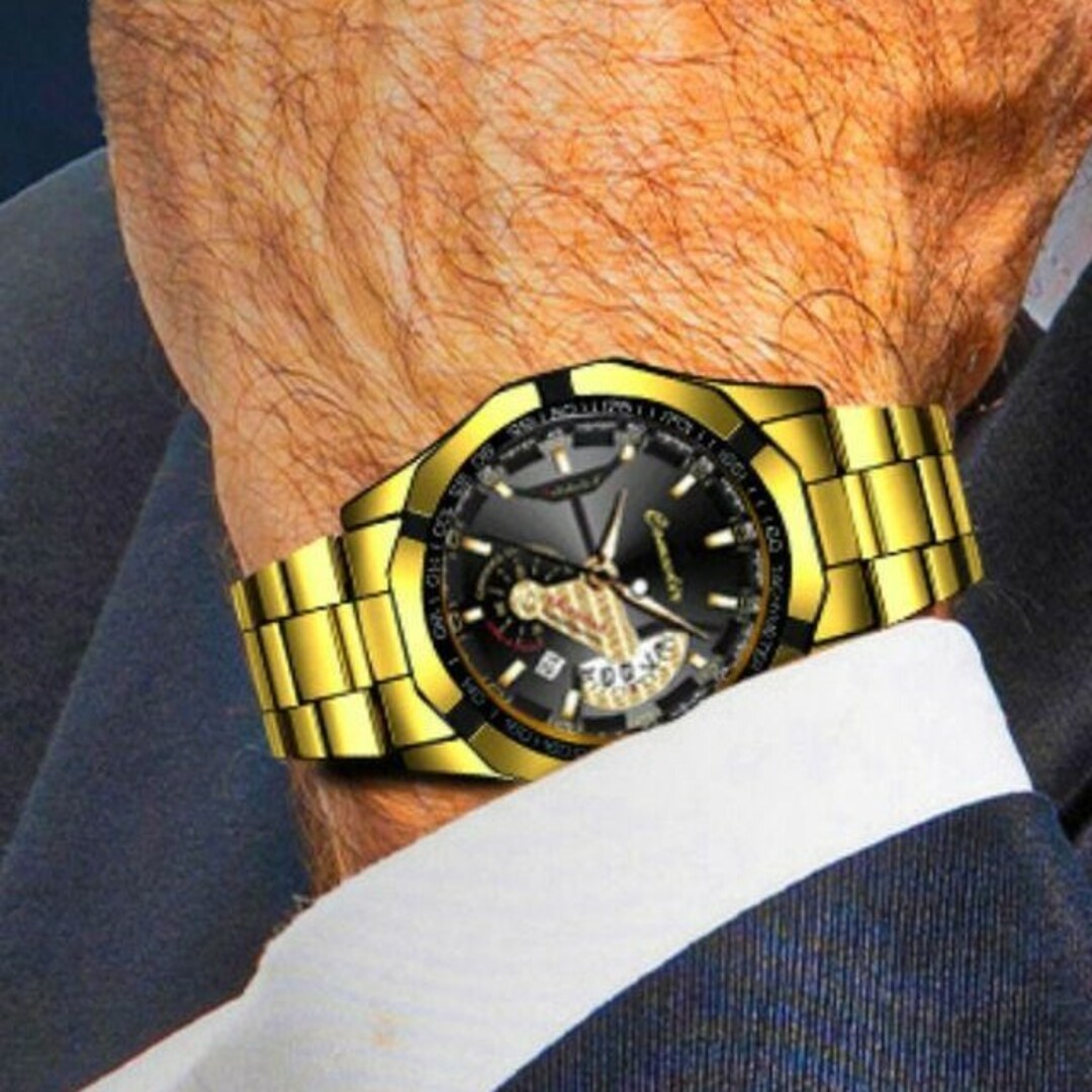 T406 デュアル クロノグラフ 腕時計メンズ ラグジュアリーステンレス 金黒 その他のその他(その他)の商品写真