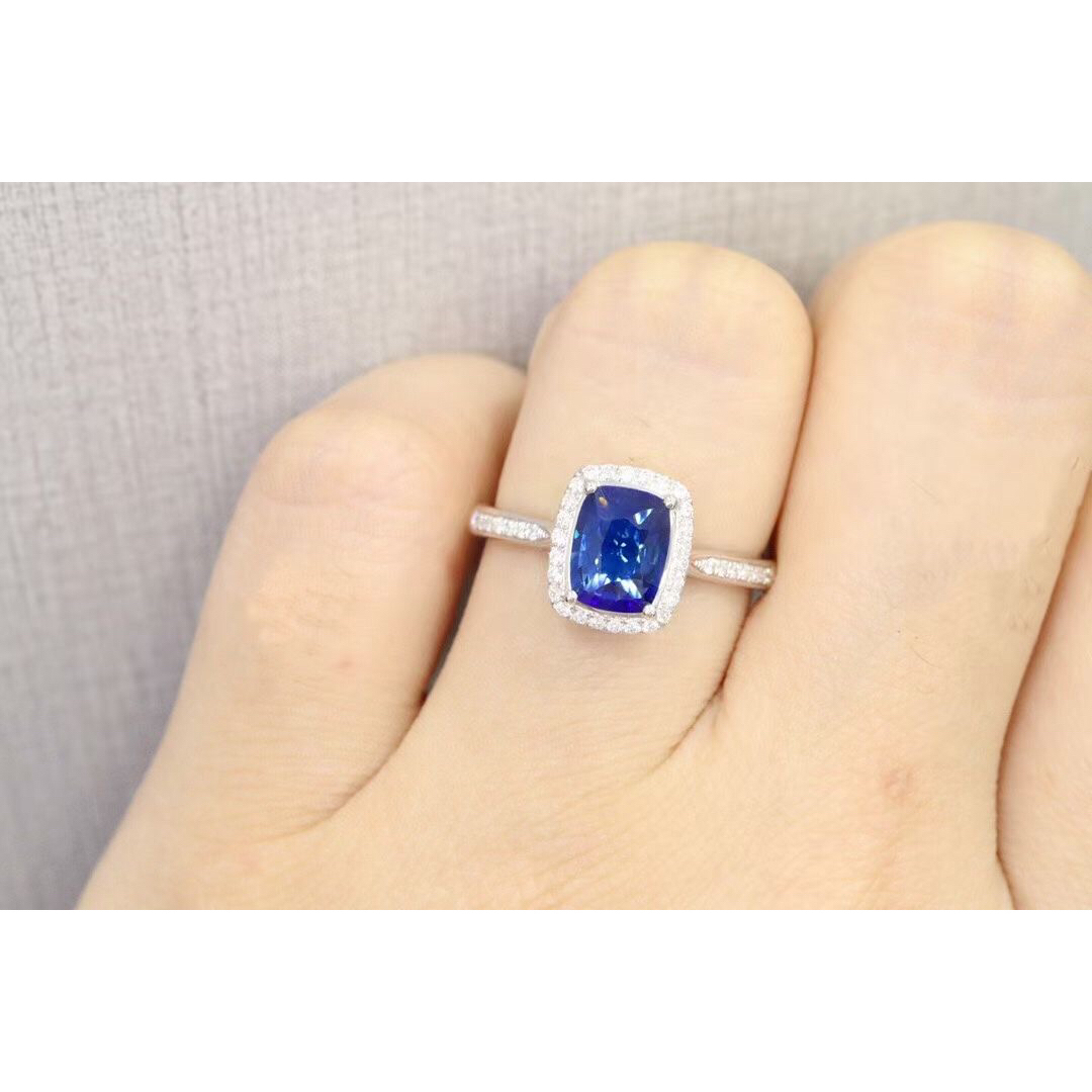 天然 ロイヤルブルーサファイア ダイヤ リング1.69ct k18 f