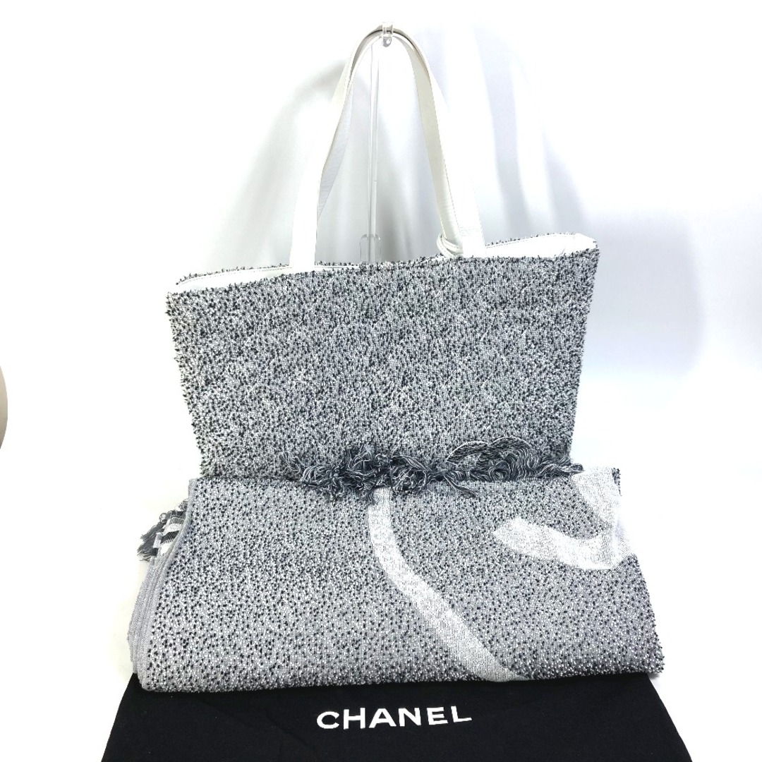 シャネル CHANEL ビーチバッグ タオル ポーチ 3点セット 16P パイル ショルダーバッグ 肩掛け トートバッグ コットン グレー 美品