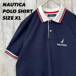 ノーティカ(NAUTICA)のメンズ古着NAUTICA ノーティカ　襟袖ライン入り鹿の子刺繍ロゴポロシャツXL(ポロシャツ)