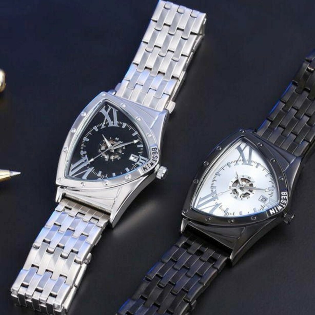 BESTWIN トライアングル メンズウォッチ パーソナリティ 防水 シルバー黒 メンズの時計(腕時計(アナログ))の商品写真