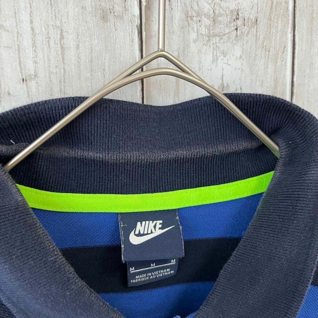 NIKE ナイキ 刺繍ロゴ 鹿の子 ボーダー 半袖 ポロシャツ 古着 - 通販