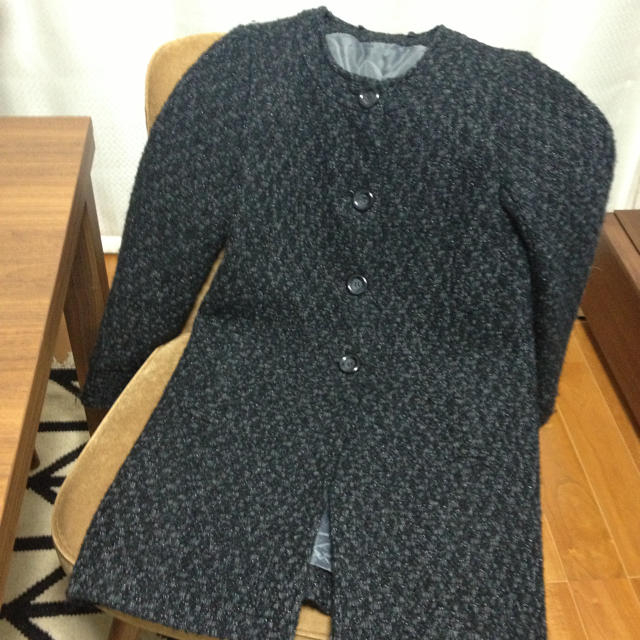 マチ様☆黒ツイードラメコート♡パンプス レディースのジャケット/アウター(ロングコート)の商品写真