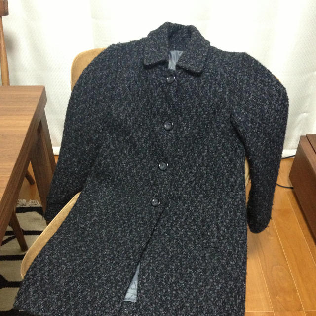 マチ様☆黒ツイードラメコート♡パンプス レディースのジャケット/アウター(ロングコート)の商品写真
