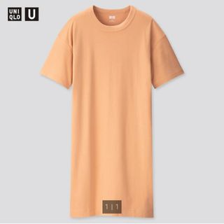 ユニクロ(UNIQLO)のユニクロ　クルーネックTワンピース　半袖　オレンジ　ORANGE(ひざ丈ワンピース)