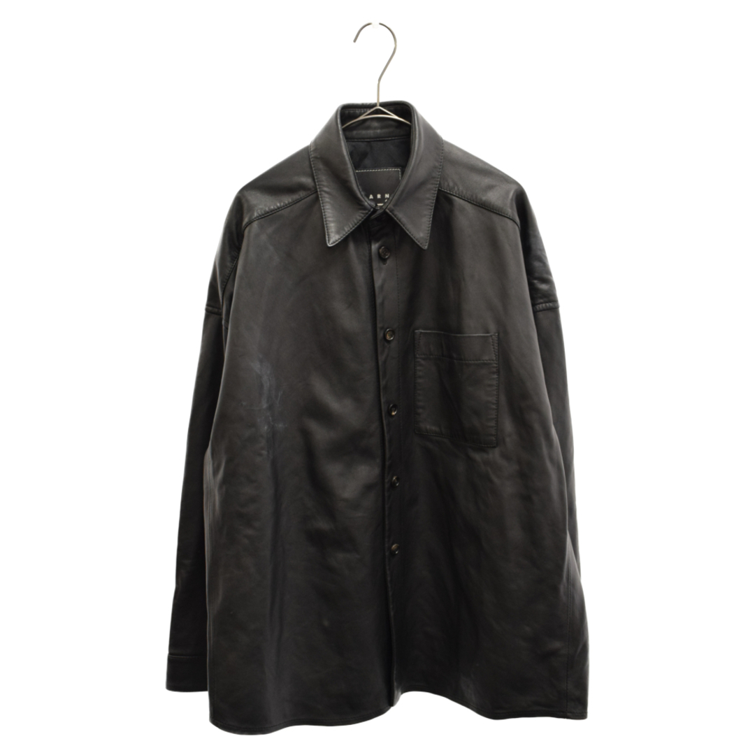 MARNI マルニ 20AW 胸ポケット付き ラムレザーロングスリーブシャツ 長袖シャツ ブラック CUMY0011A0