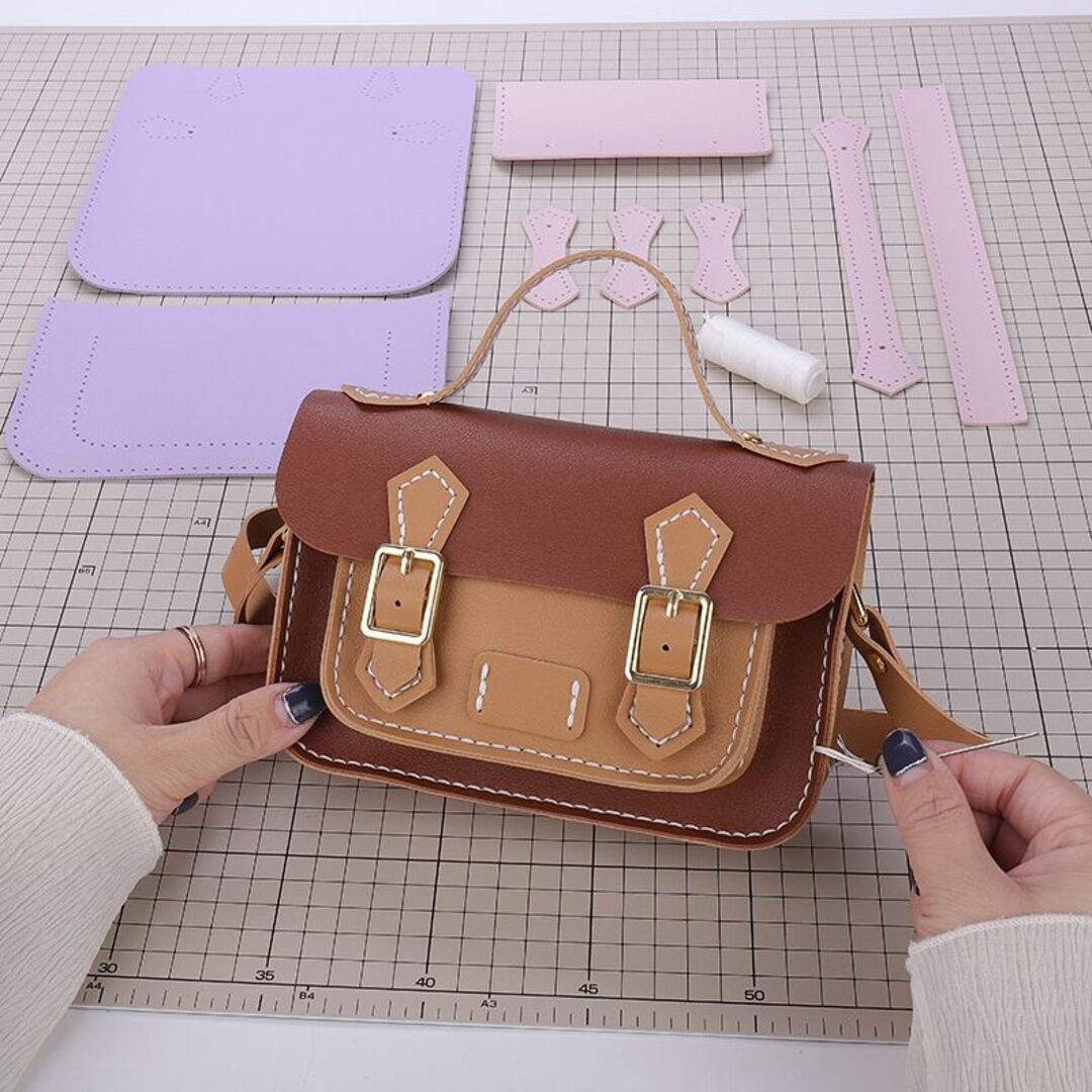 DIYバッグ【ブラウン】自分で作る　2WAYハンドメイド　ハンドバッグ ハンドメイドのファッション小物(バッグ)の商品写真