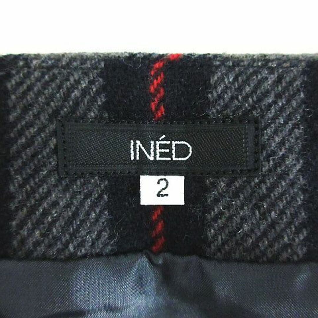INED(イネド)のイネド スカート ミニ丈 タイト チェック ウール混 2 グレー×黒×赤 レディースのスカート(ミニスカート)の商品写真