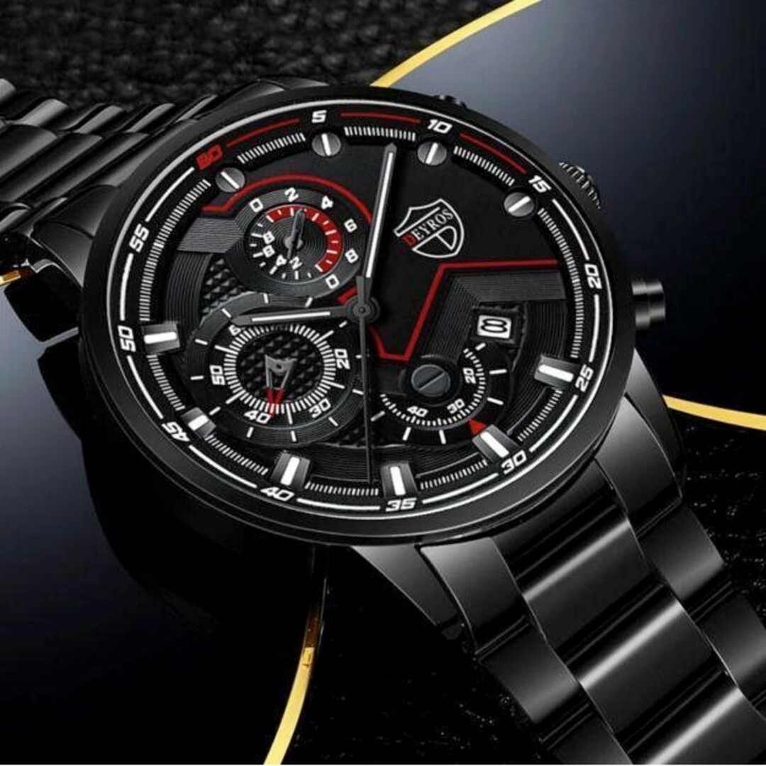 クロノグラフ DEYROS 腕時計メンズ ラグジュアリーステンレス 黒黒 その他のその他(その他)の商品写真