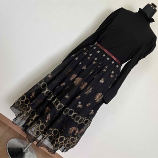 ロイスクレヨン(Lois CRAYON)のロイスクレヨン 総刺繍 チュールスカート ブラック(ロングスカート)