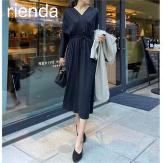 リエンダ(rienda)のロングワンピース　rienda リエンダ　2WAY フレア　ブラック　ゆったり(ロングワンピース/マキシワンピース)