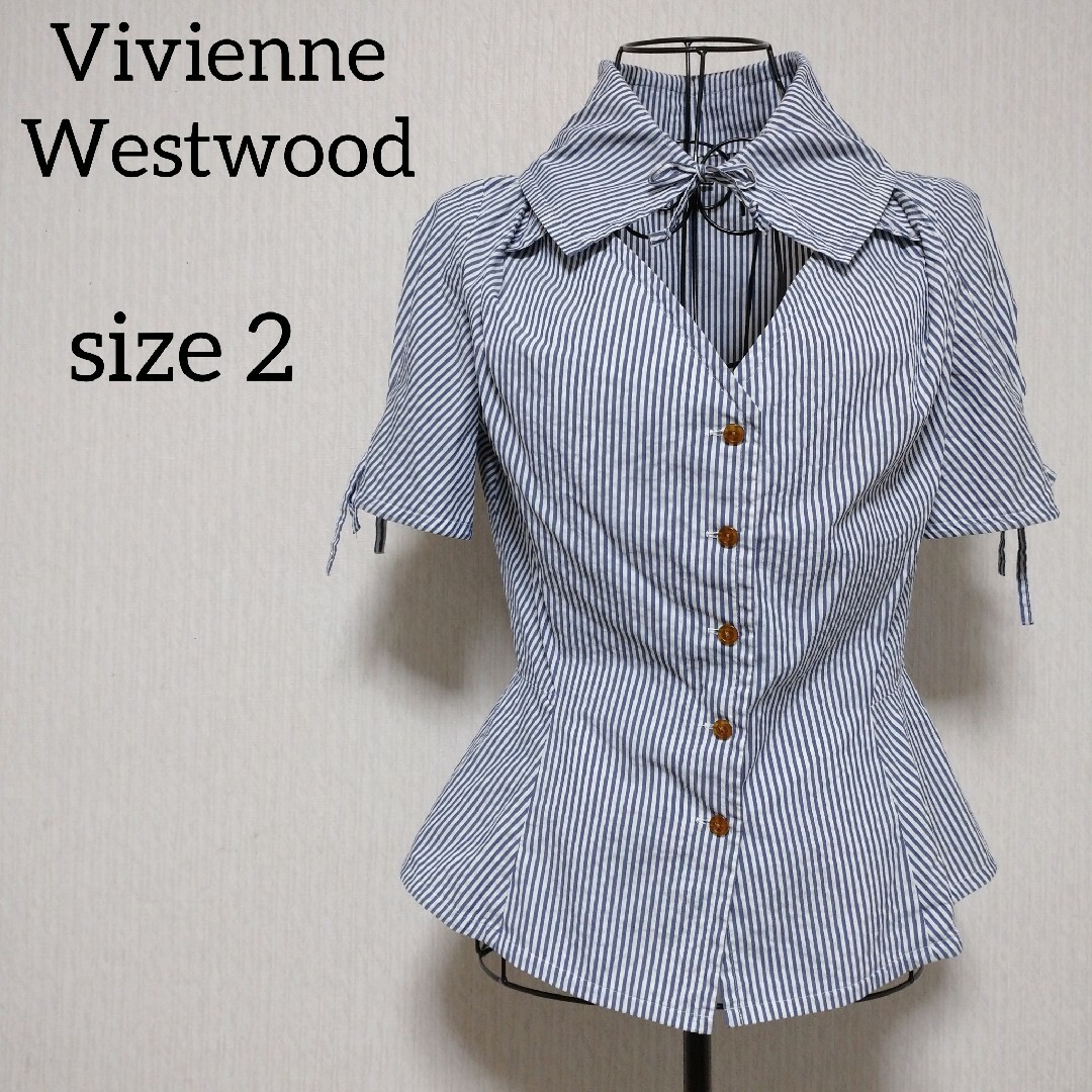 Vivienne Westwood(ヴィヴィアンウエストウッド)のvivienne westwood ストライプ リボン 立体 シャツ ブラウス レディースのトップス(シャツ/ブラウス(半袖/袖なし))の商品写真