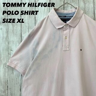 トミーヒルフィガー(TOMMY HILFIGER)のアメリカ古着トミーヒルフィガー　刺繍ロゴ半袖鹿の子ポロシャツ　サイズXL ピンク(ポロシャツ)