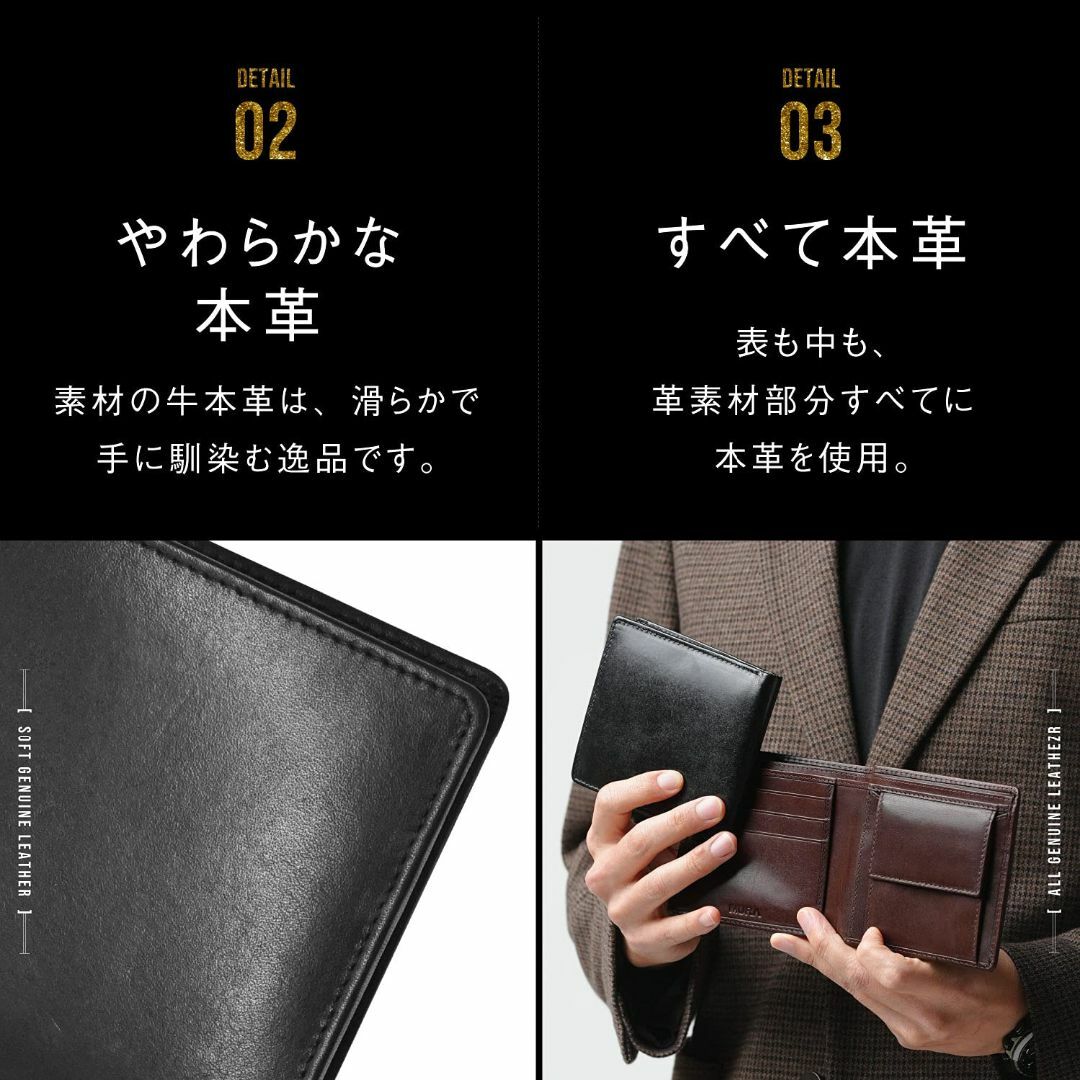 【色: ブラックA type：縦型コインポケット】MURA 二つ折り財布 財布 2