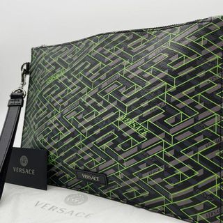 ヴェルサーチ VERSACE サンバースト ヴィンテージ カバン ポーチ セカンドバッグ クロコダイル型押しレザー ブラック