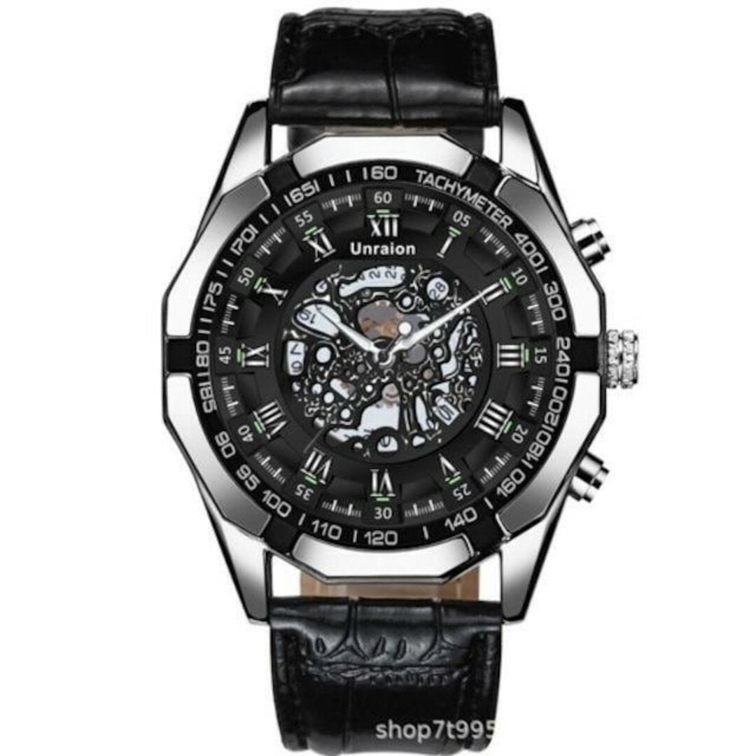 新品 彫スケルトンUnraion 腕時計 レザー ラグジュアリーステンレス 黒 メンズの時計(腕時計(アナログ))の商品写真