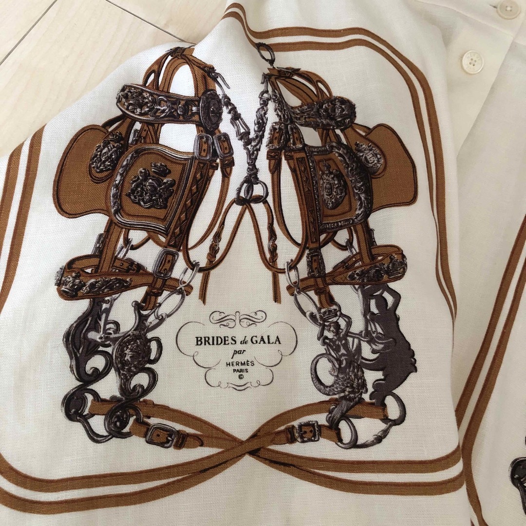 エルメス スカート リネンフレアースカート 馬具柄-