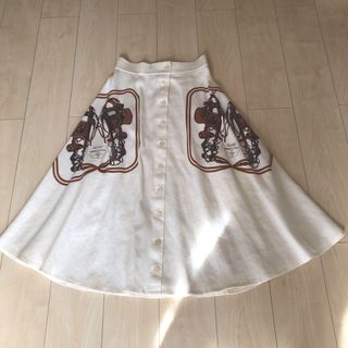 エルメス スカート リネンフレアースカート 馬具柄-