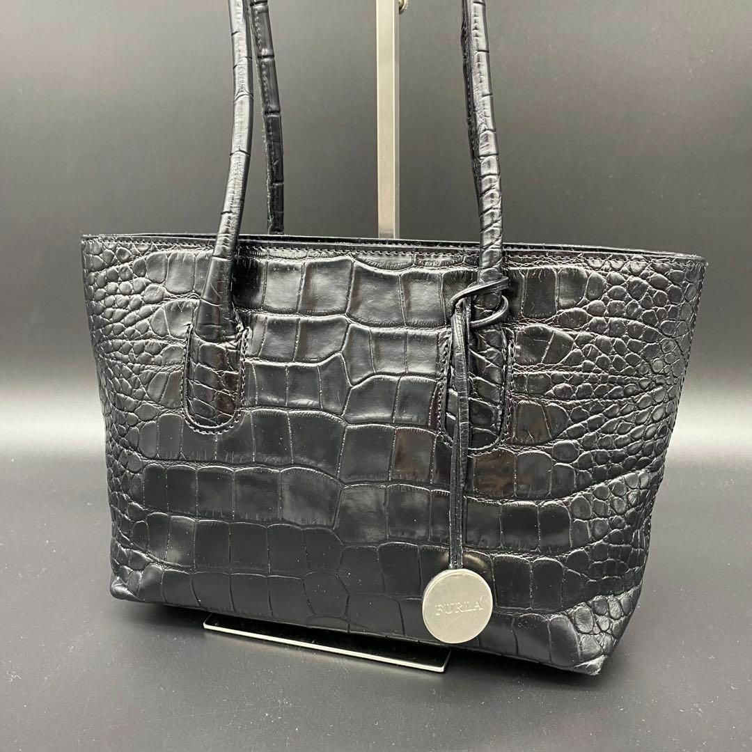 美品】FURLA フルラ クロコダイル クロコ型押し 肩掛け トートバッグ