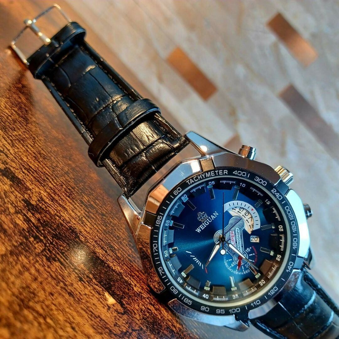 新品 デュアル クロノグラフ WEIGUAN 腕時計ラグジュアリーレザー 青盤 メンズの時計(腕時計(アナログ))の商品写真