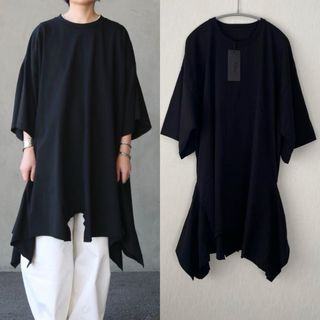 エムエムシックス(MM6)の【新品】MM6 MaisonMargiela  ブラック Tシャツワンピース(ひざ丈ワンピース)