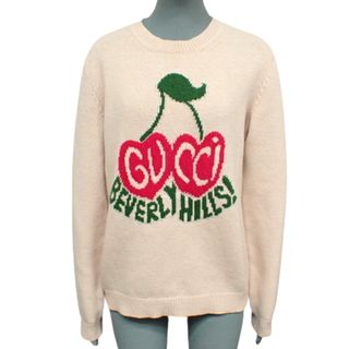 グッチ(Gucci)のGUCCI(グッチ) さくらんぼ ニット トップス アパレル ファッション 長袖 サクランボ チェリー セーター L(175/96Y) ウール  ベージュ レッド赤 レディース 40802062479【中古】【アラモード】【ふゆ】(ニット/セーター)