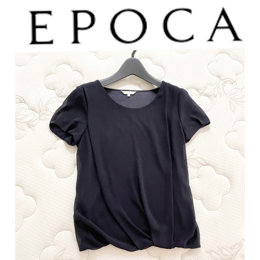 EPOCA(エポカ)のEPOCAエポカパフスリーブシアーシースルー×Tシャツ異素材半袖ブラウス40紺色 レディースのトップス(シャツ/ブラウス(半袖/袖なし))の商品写真