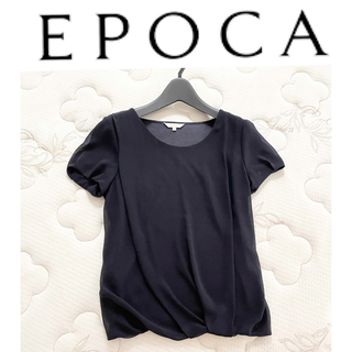 エポカ(EPOCA)のEPOCAエポカパフスリーブシアーシースルー×Tシャツ異素材半袖ブラウス40紺色(シャツ/ブラウス(半袖/袖なし))