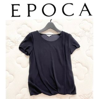 エポカ(EPOCA)のEPOCAエポカパフスリーブシアーシースルー×Tシャツ異素材半袖ブラウス40紺色(シャツ/ブラウス(半袖/袖なし))