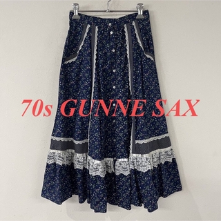 ガニーサックス(GUNNE SAX)のビンテージ　70s　USA製　ガニーサックス　小花柄　レース　スカート(ロングスカート)