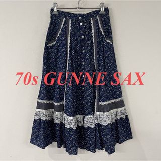 ガニーサックス(GUNNE SAX)のビンテージ　70s　USA製　ガニーサックス　小花柄　レース　スカート(ロングスカート)