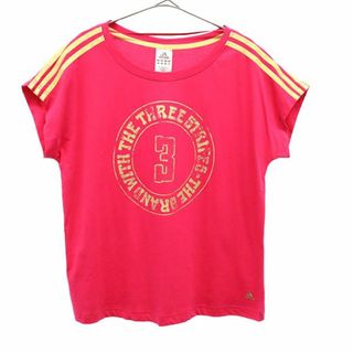 アディダス(adidas)のアディダス プリント 半袖 Tシャツ L ピンク adidas 3ライン レディース 【中古】  【230715】 メール便可(Tシャツ(半袖/袖なし))