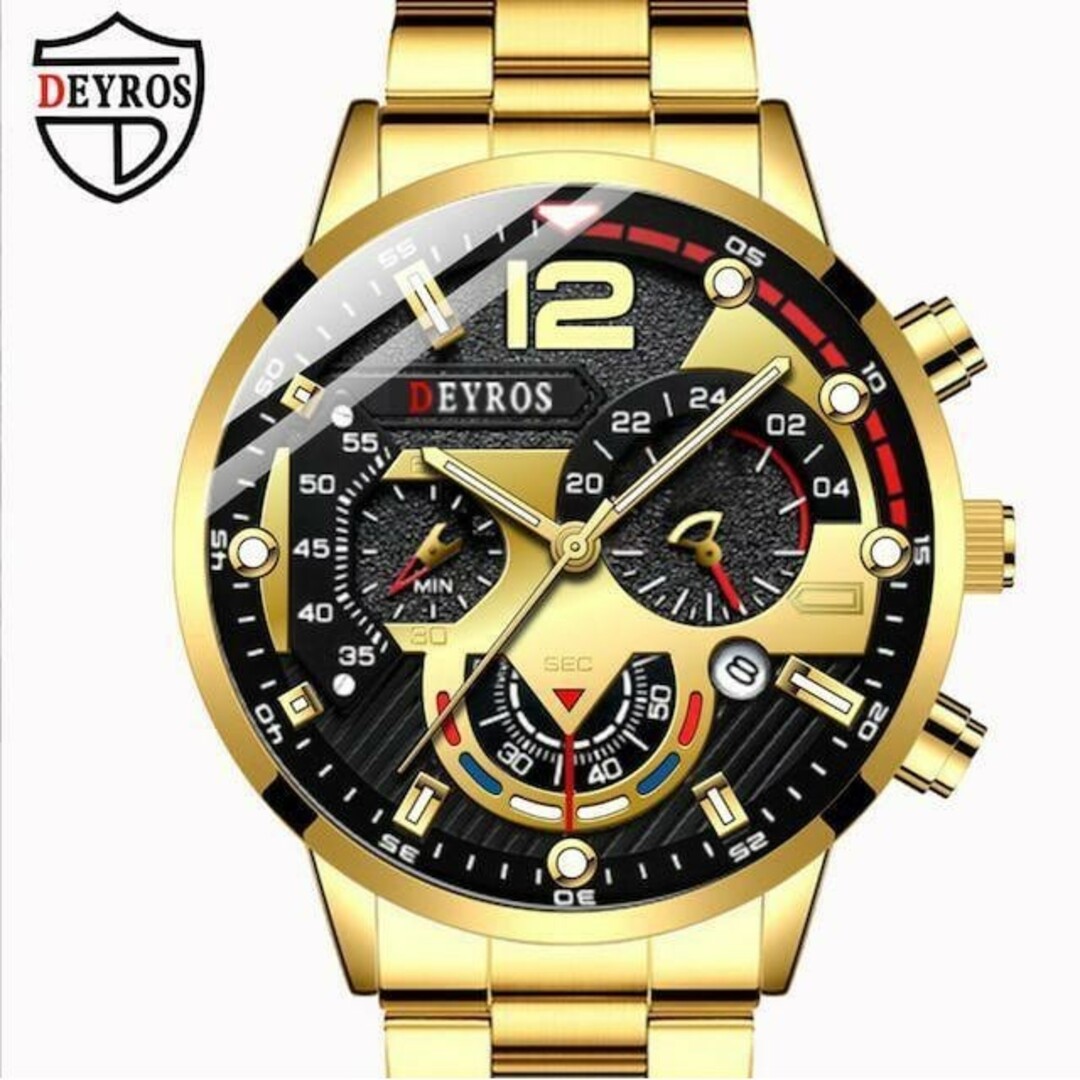 T400 新品 DEYROS クロノグラフ 腕時計メンズ ステンレス黒/シルバー その他のその他(その他)の商品写真
