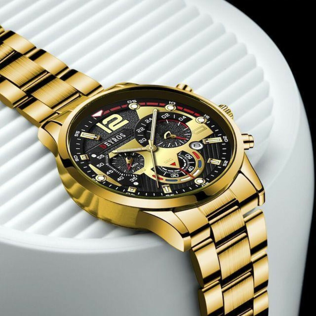 T400 新品 DEYROS クロノグラフ 腕時計メンズ ステンレス黒/シルバー その他のその他(その他)の商品写真
