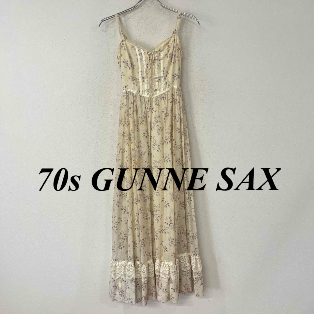ビンテージ 70s USA製 ガニーサックス レース 花柄 キャミワンピース ビンテージ 70s USA製 ガニーサックス レース 花柄 キャミワンピース
