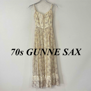 ガニーサックス(GUNNE SAX)のビンテージ　70s　USA製　ガニーサックス　レース　花柄　キャミワンピース(ロングワンピース/マキシワンピース)