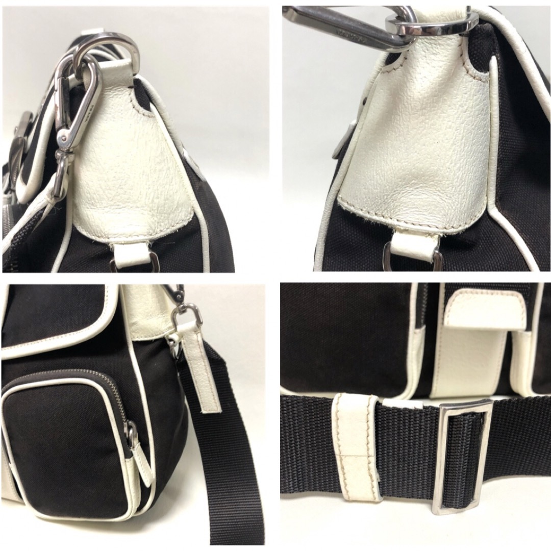PRADA プラダ 三角プレート キャンパス/レザー ショルダーバッグ PRADA プラダ 三角プレート キャンパス/レザー ショルダーバッグ