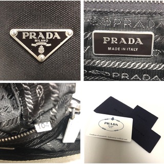 PRADA プラダ 三角プレート キャンパス/レザー ショルダーバッグ カード有