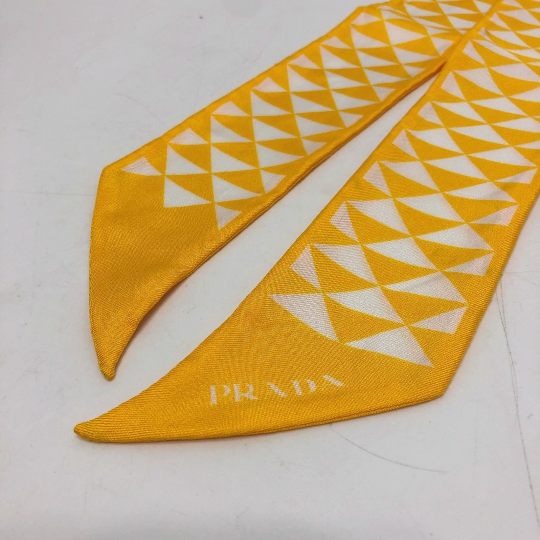プラダ PRADA プリントツイル トライアングルロゴ ツイリー スカーフ シルク イエロー