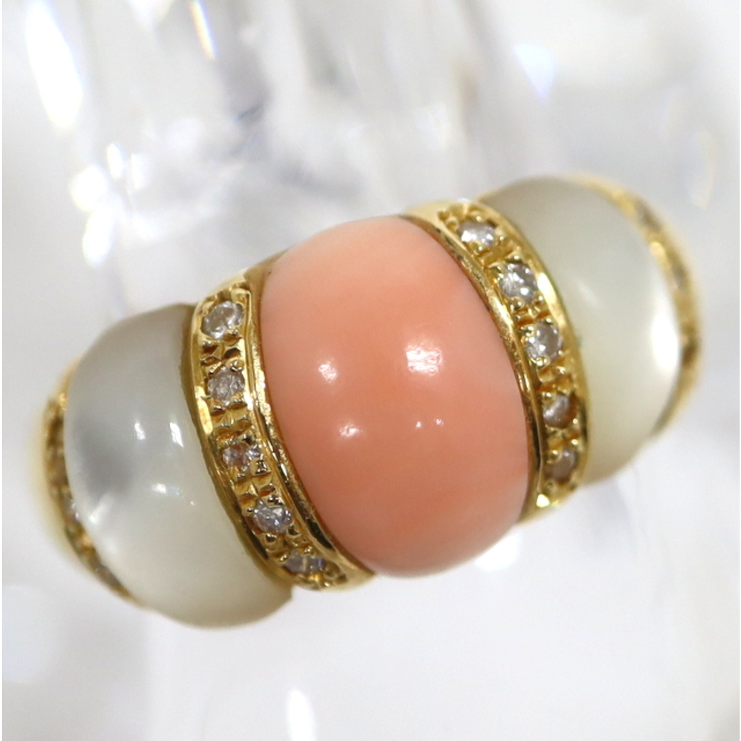 【Jewelry】K18YG メレダイヤ シェル デザインリング 16号 ピンク×ホワイト D0.16ct 7.5g/hm09011kt