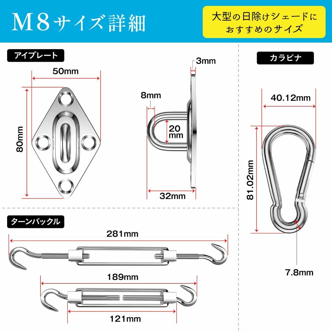 GiGant 日よけ シェードセイル 取付け金具 40Pセット 【錆びにくく長く 4