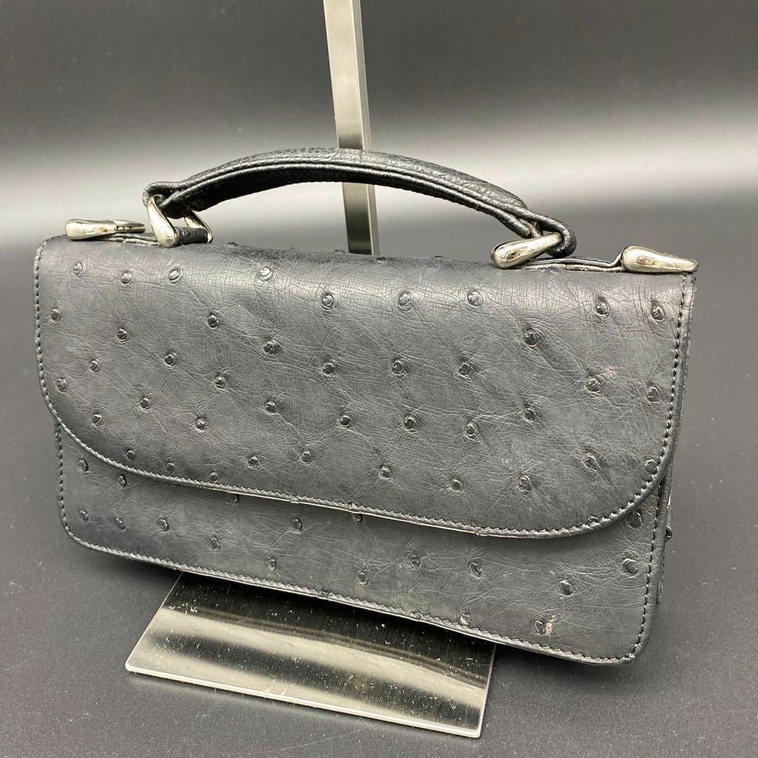 【美品】2way オーストリッチ がま口 スクエア ハンドバッグ 財布 小銭入れ