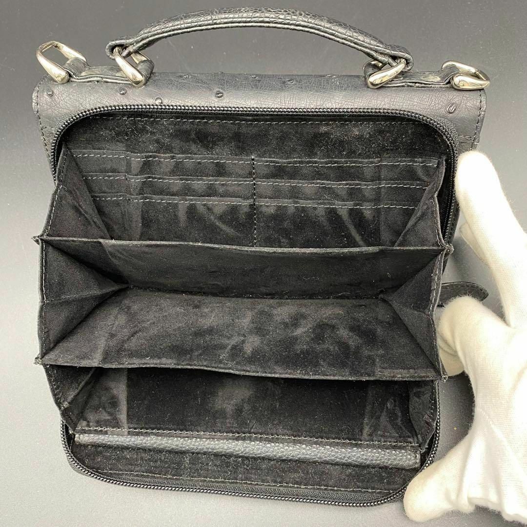 【美品】2way オーストリッチ がま口 スクエア ハンドバッグ 財布 小銭入れ 3
